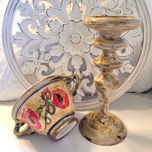 Fields of Provence HANDPAINTED Ambiance Collections Bowl & Partylite Pillar